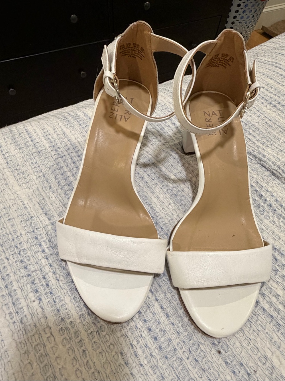 Naturalizer White Open-Toe Ankle-Strap Block Heels wide width